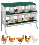 Garvee Chicken Nesting Box 8 Compartments Two-Tier Galvanized Steel Large Vented Holes Wall Mounting - Green | 8 Compartments