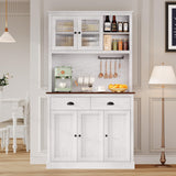 Garvee Kitchen Pantry Storage Cabinet with Microwave Stand, Coffee Bar Hutch, Wine Rack, 71 in Tall, White
