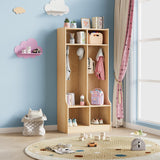 Garvee 2-Section Classroom Coat Locker with 4 Cubbies, Hooks for Home, School, Natural Oak, 22"x13"x47.6" - Natural Oak