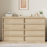 Garvee 8 Drawers Storage Cabinet Natural Oak 54" Wide Sideboard Coffee Bar Cabinet TV Stand Living Room Dining Room Kitchen - Natural
