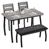 Garvee Dining Table Set for 4 with Upholstered Bench & 2 Classic Chairs, Sturdy Wooden Kitchen Table with Metal Legs, Grey, Compact Design - Grey And Black