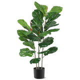 Garvee Artificial Fiddle Leaf Fig Tree - Realistic Leaves & Wood Trunk - Durable Plastic & Metal - Stable Cement Base - Black Pot - 39 Inch - Indoor Decor for Living Room & Office