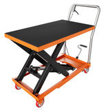 Garvee Hydraulic Lift Table Cart 500 LBS Capacity Manual Single Scissor Lift with Locking Wheels 28.5 in Height Black - Orange