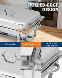 Garvee Chafing Dishes for Buffet 4 Pack, 8 Qt Stainless Steel Chafers with 6 Food Pans, Catering Wedding Party, Silver