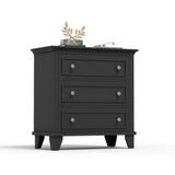 Garvee Black 3 Drawer Dresser, Wood Wide Chest of Drawers with Vintage Handle for Bedroom and Living Room, 32in W x 30.5in H, Black - Black