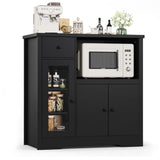 Garvee Kitchen Microwave Cabinet with Storage, 3-Door Buffet Sideboard, Adjustable Shelves, Drawer, Neutral Color - Black