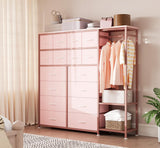 Garvee Dresser With 16 Drawers, Hanging Rod & Shelves Fabric Storage Organizer For Bedroom Closet Entryway Spacious Durable Metal Structure Reversible Setup