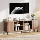 Garvee Mid Century Modern TV Stand for 55-75" TVs, Wood Entertainment Center with Adjustable Shelves and Fluted Doors, Walnut, 70-Inch
