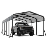 Garvee 12'x20' Heavy Duty Metal Carport - Galvanized Steel Roof Outdoor Shelter for Tractors, Boats & Cars, Grey - Dark Grey