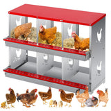 Garvee 6 Compartment Chicken Nesting Box - Heavy Duty Metal Coop with Roll Away Egg Collection, Perch, Lid Cover for Egg Protection - Wall Mount/Free Standing Nest Box for Chickens, Hens, Ducks - Red