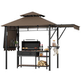 Garvee Grill Gazebo Outdoor Cooking Shelter Durable Steel Frame Black - Brown