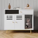 Garvee Cat Litter Box Enclosure With Storage Compartments And Scratching Mat Indoor Pet House White 31.5x19.7x26.2in