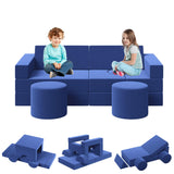 Garvee Modular Kids Play Couch 13Pcs Convertible Foam Sofa 2-Seat Blue for Bedroom and Playroom