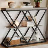 Garvee 3-Tier Entryway Table Industrial Console Sofa Table with Storage X-Shaped Metal Frame Gray