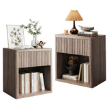Garvee Night Stand Set of 2 Farmhouse Fluted Nightstand with Drawer Storage for Bedroom Living Room Sofa Office, Mid Century Wood Bedside Table, White