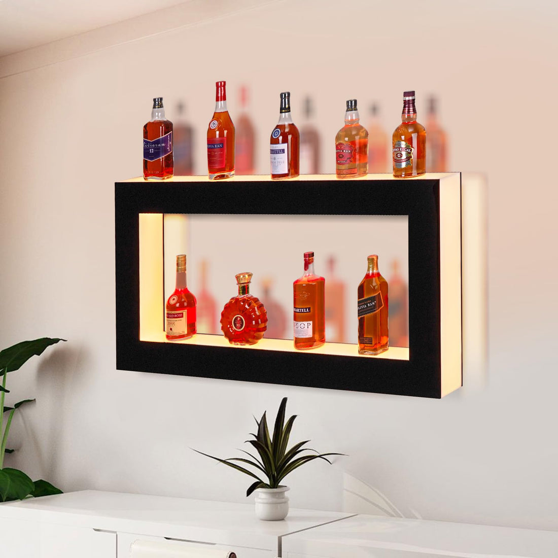 Garvee Liquor Bottle Display Shelf, Square 2 Tier 48 in LED Lighted, Multi-Color, Remote & App Control for Bar