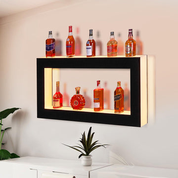 Garvee Liquor Bottle Display Shelf, Square 2 Tier 48 in LED Lighted, Multi-Color, Remote & App Control for Bar