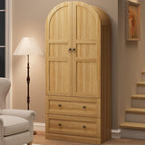 Garvee 71" Tall Arched Bookcase Cabinet Wood Arched Bookshelf with Doors & Drawers Farmhouse Storage Cabinet Natural - Natural With Wood Door