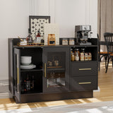 Garvee Wine Cabinet Coffee Bar Station with LED Lights, Durable Double Glass Doors, Anti-Tipping Design, 47.24'' Black for Kitchen Living Room Dining Room