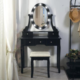 Garvee Vanity Desk with Mirror and Lights, Wood Makeup Dressing Table with Oval Mirror & Stool,3 Colors Lighting Modes,Modern Bedroom Dressing Table with 5 Large Drawers for Kids Women Girls,Black - Black
