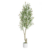 Garvee 6 ft Olive Trees Artificial Indoor Tall Fake Plants with 84 Lifelike Olive Fruits & 1008 Dense Leaves in White Ceramic Planter for Modern Home Decor - Green6Ft(1Pcs)