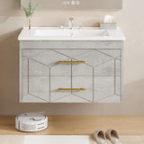Garvee 24" Bathroom Vanity with Sink, Floating Vanity with Ceramic Basin, 2 Large Storage Drawers, Modern Wall Mounted Cabinet, Grey - Grey