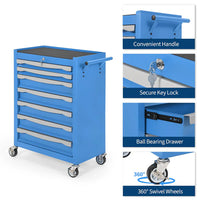 Garvee 7-Drawer Tool Chest Rolling Tool Cart with Wheels Large Capacity Tool Storage Cabinet Keyed Locking for Garage Workshop Warehouse Black Red Blue
