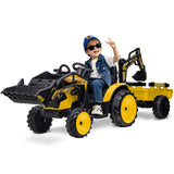 Garvee Ride P Series 3-in-1 Ride-On Tractor, 24V Electric, Excavator & Bulldozer, Remote Control, LED, Music, USB/Bluetooth max 66 lbs - Bright-Yellow