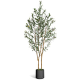 Garvee 5FT Olive Trees Artificial Indoor Faux Silk Plant with Natural Wood Trunk Black Imitation Ceramic Planter for Modern Home Office Living Room Decor