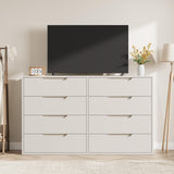 Garvee Farmhouse TV Stand with 8 Drawers Storage for 75inch, White 55in Wide Entertainment Center, Sturdy Metal Legs, Wooden Storage Cabinet for Living Room Bedroom Entryway - White