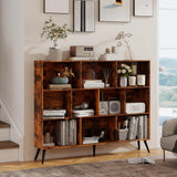 Garvee 3-Tier 10-Cube Wooden Open Shelf Bookcase With 5 Leg Floor Standing Display Cabinet For Home Office Living Room Storage 55.12"L x 9.45"W x 43.7"H