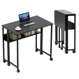 Garvee Folding Desk Small Rolling Desk with Storage Shelf for Home Office Study 31.5 Inch Black Space-Saving Foldable Computer Table - Black