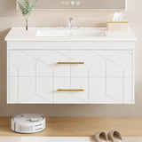 Garvee 36" Bathroom Vanity with Ceramic Basin, Floating Wall Mounted Vanity, 2 Large Storage Drawers, White, Modern Design - White