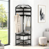 Garvee Metal Corner Coat Rack with 12 Hooks, Shoe Rack, Stable Metal Frame, Anti-Dumping Design, Black for Hallway Living Room Bedroom 46x44x181cm