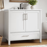 Garvee 36" Bathroom Vanity With Sink, Freestanding Wood Vanity Cabinet, White, 2 Soft-Closing Doors, Large Storage Drawer, Easy Assembly - White
