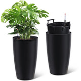 Garvee 22in Tall Planters for Outdoor Plants with Water Level Monitor and Automatic Watering, Black, 2 Packs, Porch Patio Backyard