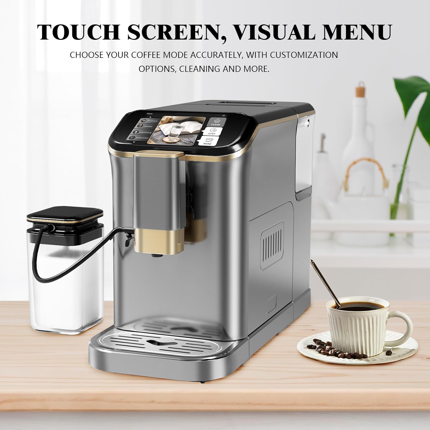 Garvee Best fully automatic espresso machine, Espresso Coffee Machines With Milk Frother Steam Wand, Insulated Milk Container for Cappuccino, Latte, Espresso Maker (20 bar, Gold)