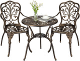 Garvee 3 Piece Outdoor Bistro Set Cast Aluminum Patio Table and Chairs with Umbrella Hole for Balcony Porch Backyard Bronze