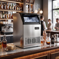 Garvee High-Efficiency Commercial Ice Maker Machine – 100lbs/24H, 33lbs Storage, Stainless Steel, Under Counter, Self-Cleaning, Dual Water Inlet, LED, Fast 45pcs Clear Ice, for Bar, Restaurant, Office, Silver Black