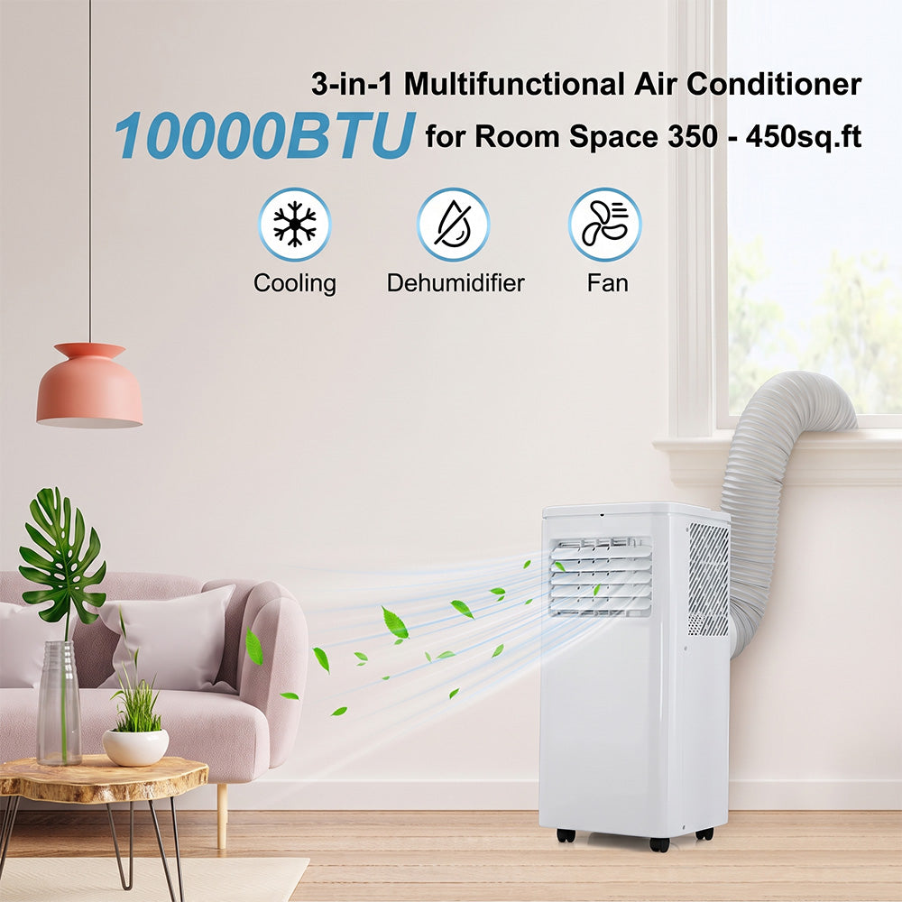 Garvee 10000 BTU Portable Air Conditioner, 3-In-1 AC Unit with Cooling, Dehumidifier & Fan, for Rooms Up to 450 Sq.Ft, Includes LCD Display & Remote Control, for Bedroom, Office, Dorm, White