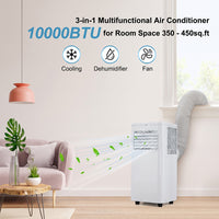 Garvee 10000 BTU Portable Air Conditioner, 3-In-1 AC Unit with Cooling, Dehumidifier & Fan, for Rooms Up to 450 Sq.Ft, Includes LCD Display & Remote Control, for Bedroom, Office, Dorm, White