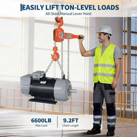 Garvee Manual Lever Chain Hoist 3 Ton G80 Galvanized Steel Chain Weston Double Pawl Brake 360° Swivel Hook Compact Design for Garage Factory Dock