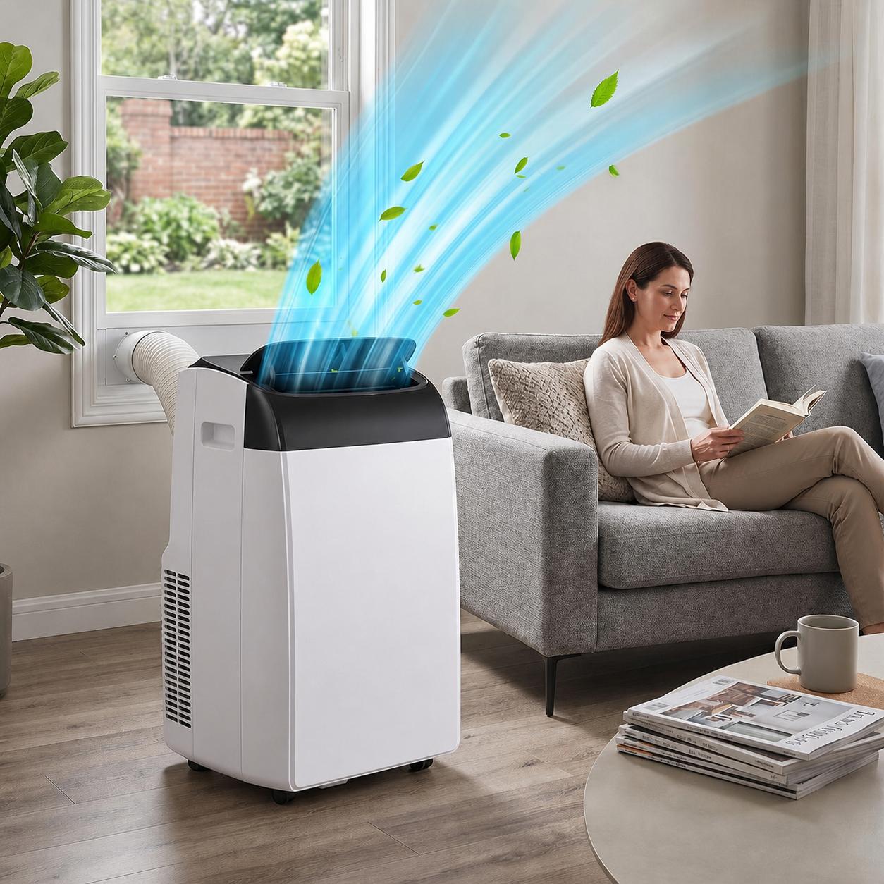 Garvee 14,000 BTU Portable Air Conditioner with Dehumidifier & Fan, Portable AC Units Cools up to 750 Sq. Ft., Remote Control, Auto Swing, Sleep Mode, Black Top