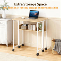 Garvee Folding Desk Small Rolling Desk with Storage Shelf for Home Office and Study, 24.8 Inch, Foldable, Space-Saving, with Wheels