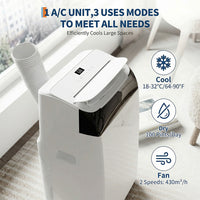 Climatiseur portable Garvee 14 000 BTU avec déshumidificateur et ventilateur, unités de climatisation portables refroidissant jusqu'à 70 m², télécommande, oscillation automatique, mode veille, plateau blanc