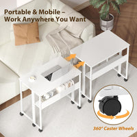 Garvee Folding Desk Small Rolling Desk with Storage Shelf for Home Office Study 24.8 Inch White Space-Saving Foldable