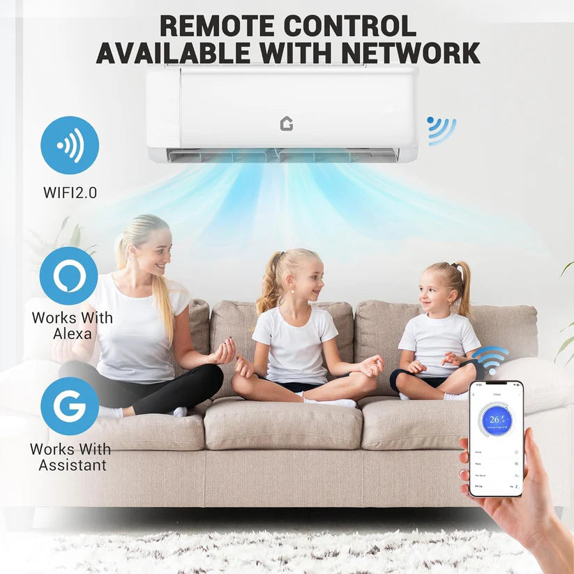 Garvee 9000 BTU Ductless Mini Split Air Conditioner & Heater - 19 SEER2 Inverter - WiFi & Alexa Enabled - 115V - Quiet Cooling & Heating for 550 Sq.Ft - Remote & App Control - Self-Cleaning - Wall Mounted - Installation Kit Included - US Standard