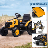 Garvee Ride P Series 3-in-1 Ride-On Tractor, 24V Electric, Excavator & Bulldozer, Remote Control, LED, Music, USB/Bluetooth max 66 lbs - Bright-Yellow