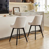 Garvee Counter Height Bar Stools Set of 2, Modern Swivel Bar Stools with Back and Wood Legs, 26 in Seat Height, Linen Fabric Beige for Kitchen Island and Home Bar