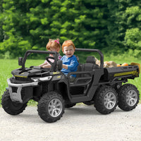 Garvee Camion benne électrique 24 V pour enfants, voiturette 2 places avec télécommande parentale, 4 roues motrices 6 roues, benne de style UTV, musique Bluetooth, noir